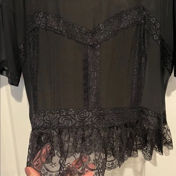Anthropologie DOLAN Short Sleeve Sheer Lace Top Size L - Picture 7 of 10